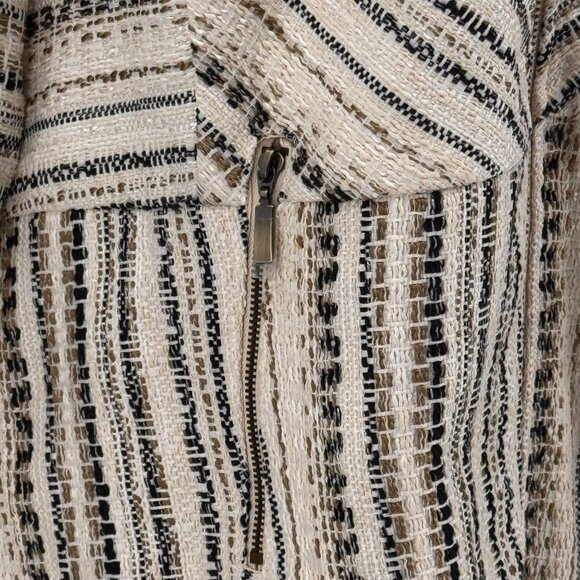 Chicos Tweed Zip Jacket Womens XL Striped Neutral Lagenlook Oversized Thick Boho - Picture 7 of 8